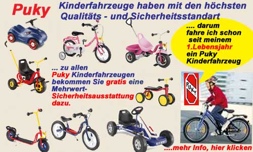 Puky Dreir&auml;der, Puky Laufr&auml;der, Puky Roller, Puky Rutscher, Puky Kettcars und Puky Kinderspielr&auml;der finden Sie im Spielwaren-Fachgesch&auml;ft Gro&szlig;mann in Duingen zwischen Hannover und Holzminden, mitten im Dreieck Hameln, Hildesheim, H&ouml;xter. Puky Dreir&auml;der gibt es hier schon ab 59,90 &euro; .